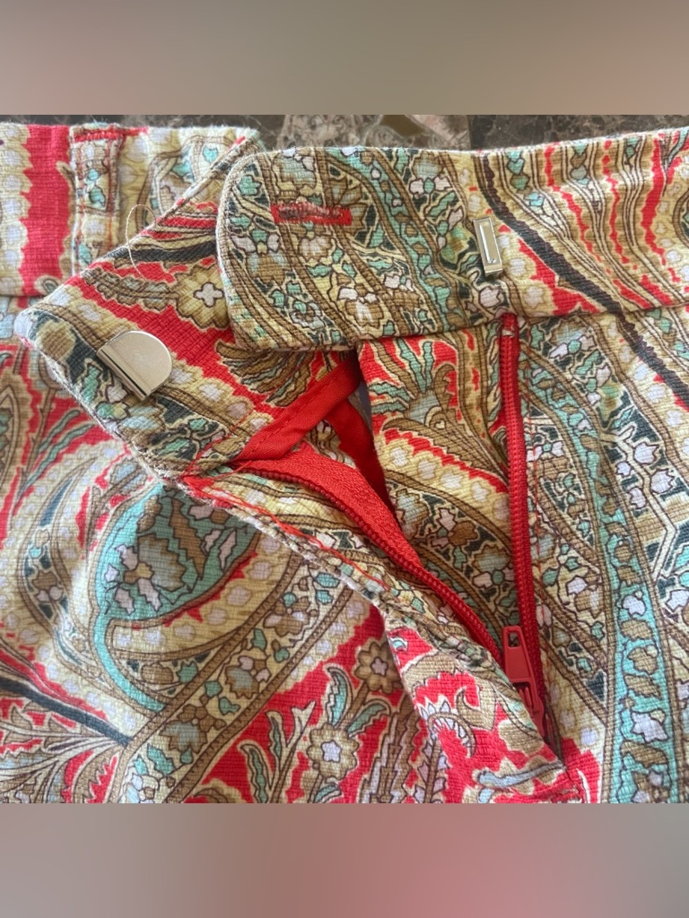 Kenar Orange and Teal Paisley Boho Shorts - Picture 3 of 5